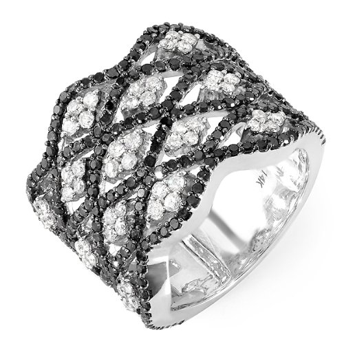 2.25 Carat (ctw) 14k White Gold Black & White Round Diamond Ladies Cocktail Right Hand Ring (Size 7)