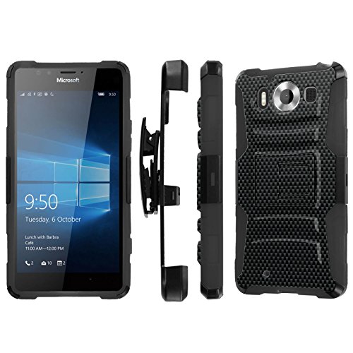 Microsoft Lumia 950 Case, [NakedShield] [Black/Black] Heavy Duty Holster Armor Tough Case - [Carbon Fiber] for Microsoft Lumia 950