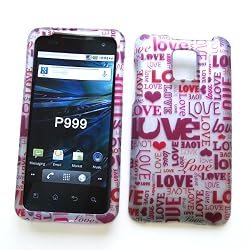 LG G2x (T-Mobile) Rubberized Snap On Protector Hard Case "Love Love Love" Design