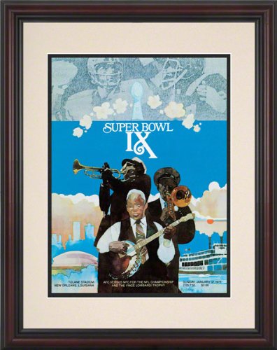 Framed 8.5 x 11 Super Bowl IX Program Print | Details: 1975, Steelers vs Vikings