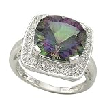 14K White Gold 0.12 ct. Diamond and 7 7/8 ct. Cushion Cut Mystic Topaz Fashion Ring