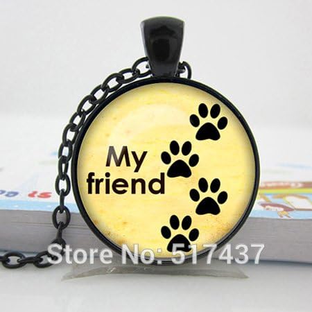 Lawrence Painting O4 Dog Pendant Dog Lovers Glass Picture Necklace My Friend Paw Prints Dog Lovers