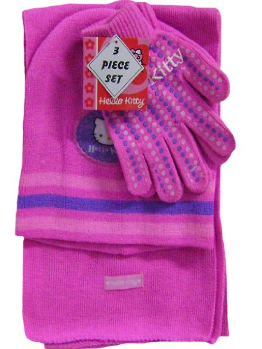 Warm Hello Kitty 3 Piece Knit Hat, Gloves & Scarf Bonus Stickers