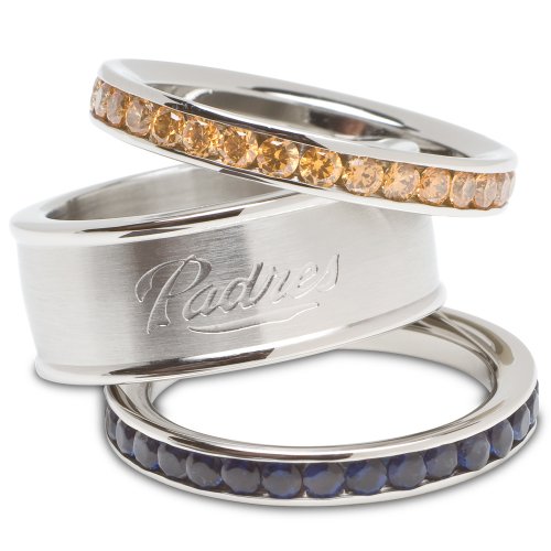 MLB San Diego Padres Logo Crystal Stacked Ring Set (Size 8)
