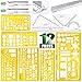 Keadic 12 Pieces Plastic Drawing Template Ruler Kit with Aluminum Architect Scale, Measuring Templates Building Geometric Drawing Rulers for Drafting Illustrations Architecture & School Work