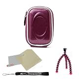 Best Price Candy Purple Durable Slim Protective Storage Cover Cube Carrying Case with Internal Mesh Pocket with Carabiner clip for Canon Power-Shot ELPH 500 HS ELPH 510 HS S95 SD970 IS SD1300 IS SD1400 IS SD3500 IS SD4000 IS SD4500 IS SX210 IS SX220 HS SX230 HS Point and Shoot Digital Camera + Includes Pink 6 Inch Mini Flexi Tripod + Includes a Anti Glare Screen Protector