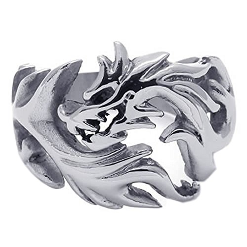 KONOV Polished Stainless Steel Dragon Men's Ring, Silver
