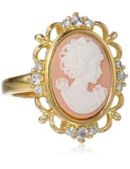 Sterling Silver Created White Sapphire and Pink Cameo Ring, Size 7