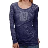 MLB Touch by Alyssa Milano Detroit Tigers Ladies Navy Blue Rhinestone Logo Sheer Burnout Premium Long Sleeve T-shirt (X-Small)