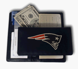 NFL Football Team Black Leather Checkbook Cover with Embroidered Team Logo