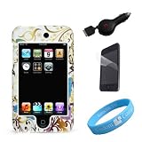 Ipod Touch White Butterfly Crystal Case + Clear Screen Protector + Wristband + Retractable Car Charger
