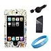Ipod Touch White Butterfly Crystal Case + Clear Screen Protector + Wristband + Retractable Car Charger