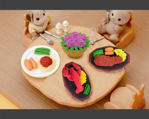 Japanese Erasers - Late night feast / dinner / supper with flowers, lobster, steak and pasta (Yellow Flowers set)