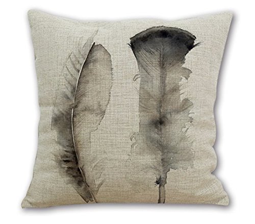 18'Inches OneMtoss Cotton Linen Square Throw Pillow Case Cushion Cover for Living Room Watercolor Feathers-sy325