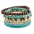 Goldtone Blue/green 7 Pc Beaded Stackable Bangle Bracelet Fashion Jewelry