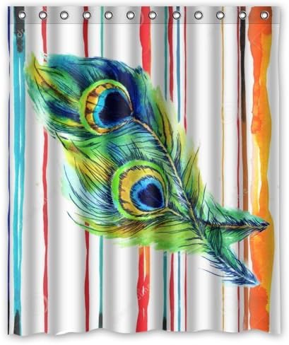 60"(Width)x 72"(Height) Lovely Art Nouveau Peacock Feather Waterproof Bathroom Bath Polyester Shower Curtain