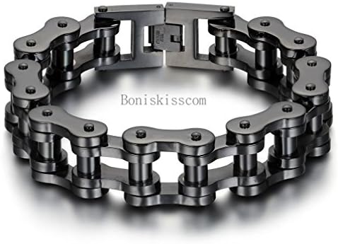 Chunky Heavy Stainless Steel Motorcycle Biker Chain Bracelet Black Silver