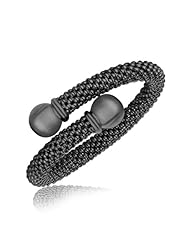 Sterling Silver Ruthenium Plated Popcorn Design Bangle with Round Ends