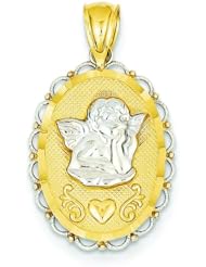 14K Two Tone Gold Guardian Angel Pendant Charm