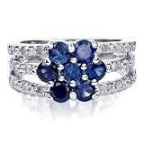 FOJOs Diamonds in Silver Synthetic Blue Sapphire Flower Ring (.25 ct. tw.)