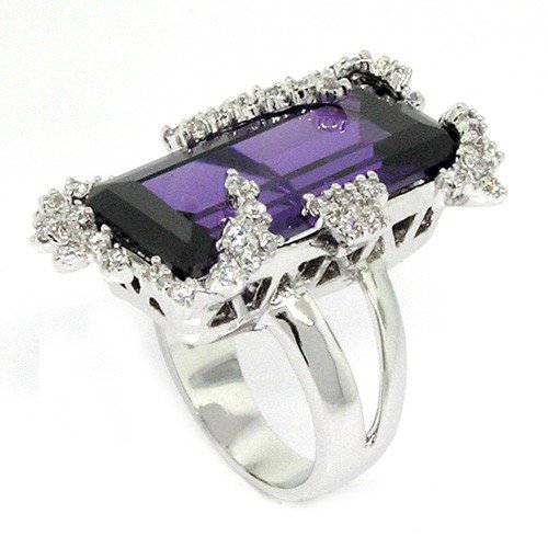 Classic/Retro/Modern Cocktail Ring w/Amethyst & White CZs