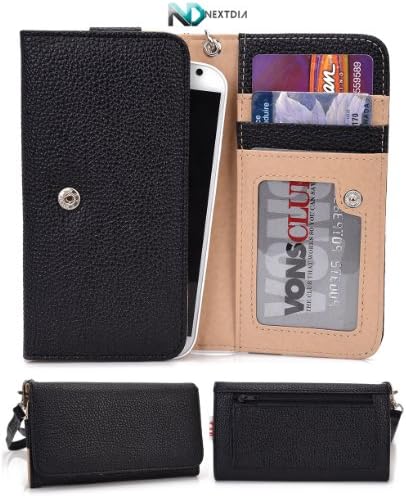 Smartphone Wallet Cover Case fits Huawei Ascend Y511 Ravenous Black with Hand Strap + ND Cable Tie