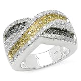 1.40 Carat Genuine Black, White & Yellow Diamond Sterling Silver Ring