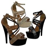 P6A Womens Suede Strappy Sexy Stiletto High Heels Platforms Stud Party Ladies Sandals Shoes Size 3-8