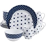 Isaac Mizrahi Dot Luxe 16-Piece Dinnerware Set, Navy