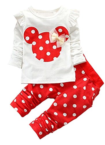 Little Girls Cute Cartoon Bowknot Long Shirts Tees & Pants 2 Pcs Sets