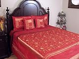 5p Red Designer Linens Indian Bedding Bedspread Pillows