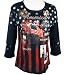 Cactus Fashion 3/4 Sleeve, Rhinestone Studded, Artfully Printed Cotton Navy Colored Top - American Flag
