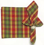 Durable Hand Woven 100% Cotton Green and Rust Plaid Napkins 22x22 Inches Set of 12