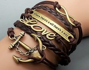 Friendship Gifts Infinity Bracelet Anchor Bracelet Love Charm Bracelet Antique Bronze Brown Korean Wax Cords Brown Leather 2426R