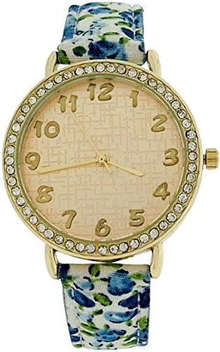 Elizabeth Rose Ladies Analogue Blue Floral Print PU Strap Watch ELZ13C