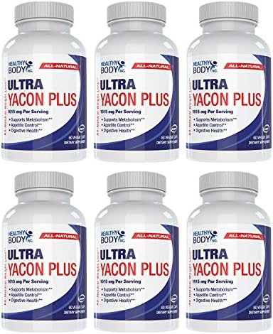 Ultra Yacon Plus 1015 Mg, New and improved formula for weightloss and Metabolism Boost All Natural, High in Fiber, Gluten Free, Prebiotics Supplement (6 Bottles)
