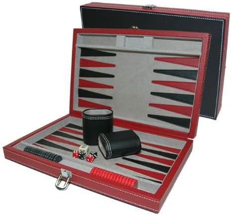 11 inch Black and Red Leatherette Backgammon