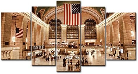 5 Panel Wall Art Painting City People Flags U.S. Pictures Prints On Canvas City The Picture Decor Oil For Home Modern Decoration Print