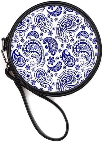 Generic Personalized Retro Style White and Blue Paisley Flower for Round Makeup Bag