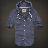 Hollister Co. ホリスター メンズ フード付 長袖シャツ カジュアルシャツ [ネイビー/フード付] 並行輸入品