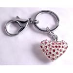 Bag keyring charm - pink jewelled heart design