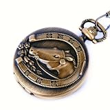 Pocket Watch Quartz Movement Bronze Horse Shoe Case Arabic Numerals with Chain Full Hunter Vintage Design PW-25