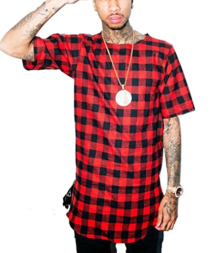 LILBETTER Mens Hipster T Shirt Hip Hop Basic Longline Crewneck T-shirt Zipper Trim