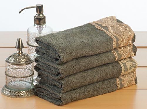 Orion Luxury Home Design 2-pack Hand towel with handmade various laces, 100% Genuine Turkish Cotton, Steel.