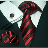 LANDISUN 636 STRIPE BLACK RED SET:TIE+HANKY+CUFFLINKS