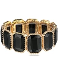 Black Resin Casted Fancy Bezel Stretch Bracelet, 3.5"