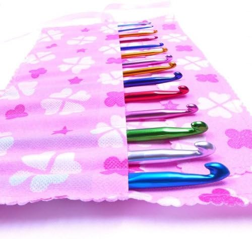 Ifstar 14pcs Different-sized Multi-color Aluminum Crochet Hooks Knitting Needles in a Flower Pouch Bag (2.0mm to 10.0mm)