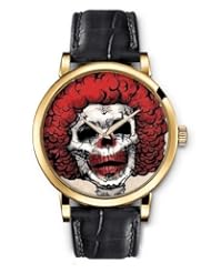 SPRAWL Aanalog Fashion Series Gold Ladies Watches of Genuine Black Leather Strap,Unique Wrist Watch for Women Girls Designed with Skull of a clown