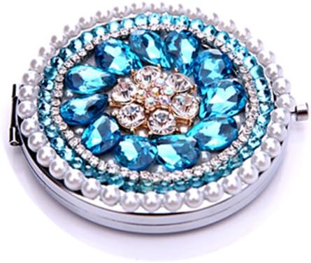 Smile Mirror Cosmetic Luxurious blue diamond circle cute pocket tools makeup