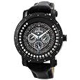 Just Bling Men`s JB-6211L-E "Hendrix" Black Ion Multi-Function Leather Diamond Watch